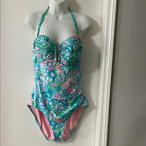 Lilly Pulitzer Teal and Pink One Piece Swimsuit - Picture 2 of 10
